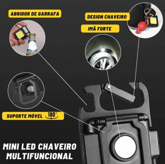 Mini Lanterna Portátil LED Recarregável USB com 3 Modos de Luz - Chaveiro, Abridor de Garrafas e Emergência