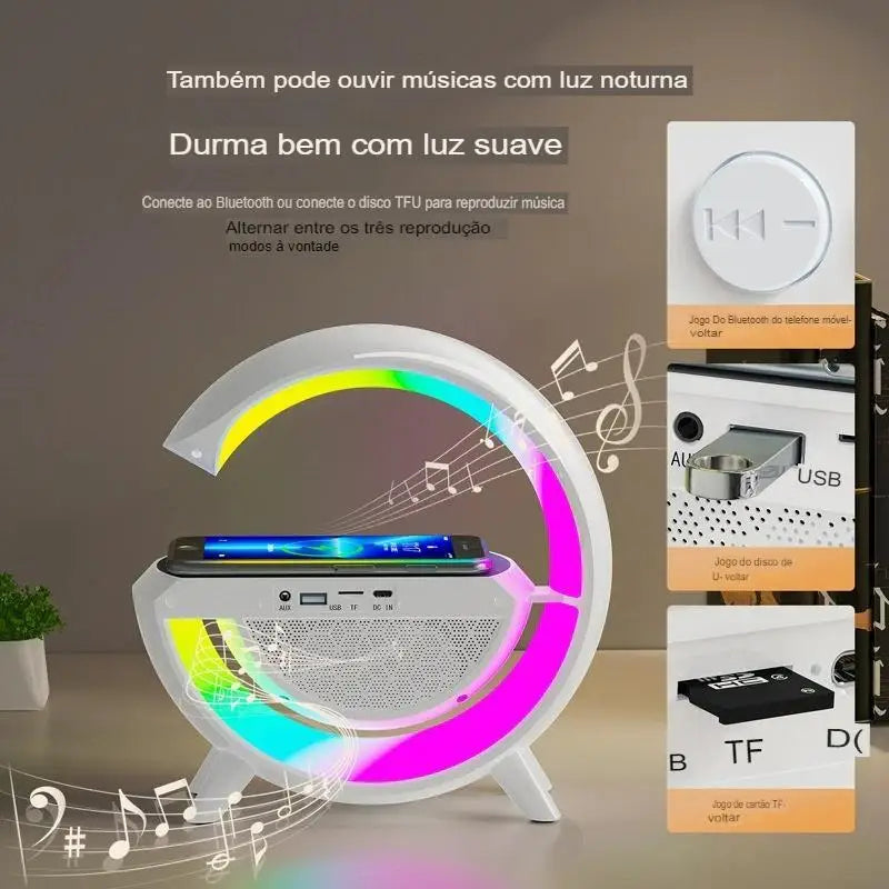 Lâmpada de Mesa Bluetooth com Carregador sem Fio e Caixa de Som G-Speaker